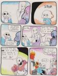 aftertale animated_skeleton anthro bone boss_monster_(undertale) bovid caprine clothed clothing comic dialogue elemental_creature english_text female fire fire_creature frisk_(undertale) grillby group human loverofpiggies male mammal papyrus_(undertale) sans_(undertale) skeleton smile teeth text toriel undead undertale undertale_(series)