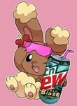 ambiguous_gender baja_blast beverage_can blastoise buneary drinking_straw eyewear eyewear_only flower_accessory flower_on_head generation_1_pokemon generation_4_pokemon hi_res lagomorph looking_at_viewer mammal mountain_dew nintendo nude one_eye_closed pink_background pokemon pokemon_(species) simple_background solo sunglasses sunglasses_only taco_bell unknown_artist wink