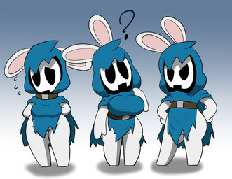 anthro arms_bent belt belt_buckle bent_arm big_breasts black_belt black_collar blue_clothing blue_robe breasts buckle clothed clothed_anthro clothed_female clothing collar confusion ears_down featureless_crotch featureless_legs female female_anthro flat_chested fur gradient_background grey_background group hands_behind_back hands_on_own_hips hood_up hooded_robe long_ears medium_breasts mitten_hands pivoted_ears question_mark robe simple_background standing straight_legs tan_inner_ear thick_thighs torn_clothing torn_robe trio white_body white_fur white_mask dar-k mario_plus_rabbids_sparks_of_hope nintendo raving_rabbids rayman_(series) ubisoft stooge_(mario_plus_rabbids) lagomorph mammal rabbid 2022 cel_shading colored crossover digital_drawing_(artwork) digital_media_(artwork) english_description hi_res shaded