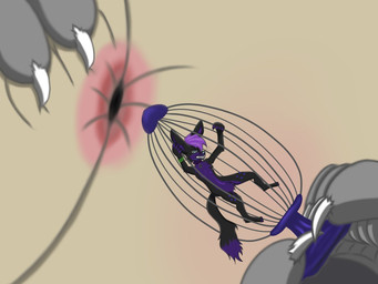 anal anal_vore anthro anus black_body black_fur blue_eyes blue_nose butt buttplug cage chest_tuft close-up collar cosmic_hair dipstick_tail duo ethereal_hair extreme_size_difference femboy fur fur_markings glowing glowing_nose implied_anal_vore in_cage male male/male markings micro multicolored_body plug_(sex_toy) plug_insertion prison purple_body purple_fur sex_toy shrunk size_difference sparkles spread_butt spreading tail tail_markings tuft two_tone_body vore white_body white_fur wristband platinex kitsunaki ventis canid canine canis fox hybrid mammal wolf 2023 4:3 shaded