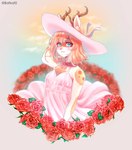 clothing dress female flower hat headgear headwear plant solo sun_hat sunset bat-kat meuna canid canine deer fox hybrid mammal