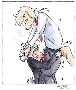 anthro bodily_fluids clothed clothed_sex clothing cum cum_in_mouth cum_inside duo fellatio female genital_fluids genitals hand_on_head knot knotted_penis looking_pleasured male male/female office_clothing office_lady oral orgasm penile penis sex shaking_orgasm mr.foxman bovid canid canine canis caprine domestic_dog mammal sheep absurd_res hi_res