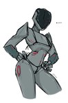 anthro armor barely_visible_genitalia barely_visible_pussy bikini breasts clothed clothing ellipsis faceless featureless_breasts female flat_chested genitals grey_body grey_skin headgear helmet machine metallic_body pussy screen screen_face skimpy solo string_bikini string_panties swimwear two-piece_swimsuit oxtra ria_(oxtra) android humanoid robot robot_humanoid absurd_res hi_res watermark