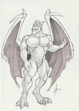 anthro brown_wings claws empty_eyes finger_claws front_view horn male male_anthro membrane_(anatomy) membranous_wings mouth_closed muscular muscular_anthro muscular_male nude pecs solo standing toe_claws wing_claws wings hufnaar mythology dragon mythological_creature mythological_scalie scalie 2017 absurd_res dated full-length_portrait hi_res partially_colored portrait