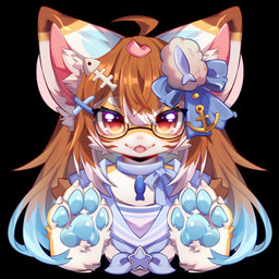 accessory anthro black_background blue_highlights blue_markings blue_pawpads brown_hair brown_markings claws clothed clothing collar countershade_face countershade_hands countershade_neck countershade_torso countershading ear_markings eyewear female fish_collar_tag front_view fur glasses glistening glistening_ears hair hair_accessory hair_ribbon handpaw highlights_(coloring) inner_ear_fluff markings open_mouth open_smile orange_body orange_eyes orange_fur pawpads paws pink_inner_ear ribbons simple_background smile solo topwear tuft white_body white_countershading white_fur white_highlights white_inner_ear_fluff white_markings unknown_artist potatoshark_(potatoximon) 1:1 2024 bust_portrait colored hi_res portrait shaded