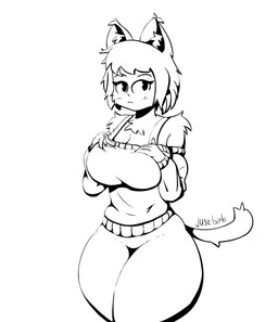 :< anthro big_breasts blush bottomwear bra breasts chest_tuft cleavage clothed clothing eyebrows eyelashes female fully_clothed hair hand_on_breast inner_ear_fluff looking_at_viewer off_shoulder pants simple_background solo standing sweater sweatpants tail text thick_thighs three-quarter_view topwear tuft underwear white_background wide_hips justbirb domestic_cat felid feline felis mammal absurd_res artist_name black_and_white character_request digital_media_(artwork) hi_res krita_(artwork) monochrome portrait three-quarter_portrait