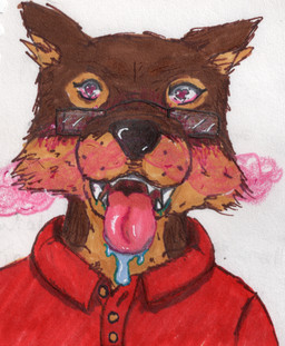 anthro bodily_fluids clothing collared_shirt drooling heart_eyes heart_symbol hypnotized_male mouth_shot open_mouth polo_shirt saliva scent shirt topwear burgundy_wolf burgundy_wolf_(character) canid canine canis mammal wolf hi_res