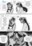 anthro anthrofied clothing comic dialogue english_text equid equine facial_tattoo female friendship_is_magic greyscale hasbro hi_res horn mammal monochrome my_little_pony mythological_creature mythological_equine mythology pegasus pia-sama rainbow_dash_(mlp) tattoo text twilight_sparkle_(mlp) unicorn wings
