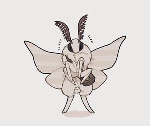 6_legs ambiguous_gender antennae_(anatomy) bag black_eyes fur simple_background solo spread_wings white_body white_fur wings unknown_artist arthropod insect lepidopteran moth
