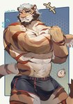 anthro beard biceps clothing facial_hair fangs hair male male_anthro muscular muscular_anthro muscular_male solo teeth underwear luodejun bear felid mammal pantherine tiger hi_res