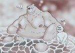 anthro balls bathing_together belly blush duo erection foreskin genitals hot_spring humanoid_genitalia humanoid_penis male male/male moobs navel nipples nude overweight penis size_difference water pokonuki mihoyo zenless_zone_zero anon ben_bigger bear human mammal