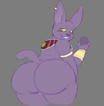 anthro big_butt butt hairless huge_butt looking_back male mostly_nude overweight overweight_male simple_background solo thick_thighs wide_hips loganarcania dragon_ball dragon_ball_super champa domestic_cat felid feline felis hairless_cat mammal sphynx_(cat)