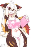 :3 accessory ahoge anthro areola areola_slip arm_markings belly belly_markings big_breasts big_tail biped black_nose blush blush_lines bow_(feature) bow_panties bow_underwear breasts brown_body brown_ears brown_eyes brown_fur brown_tail camel_toe chest_tuft cjk_character claws clipboard clothed clothing collar collar_tag countershade_face countershade_fur countershade_legs countershade_tail countershade_torso countershading crop_top curvy_figure dipstick_ears dipstick_tail ear_markings eyelashes eyewear female female_anthro finger_claws fluffy fluffy_tail front_view fur glasses gloves_(marking) hair hair_accessory hairclip holding_clipboard holding_object humanoid_hands inner_ear_fluff kemono leg_markings long_hair looking_at_viewer markings midriff monotone_hair mouth_hold multicolored_body multicolored_ears multicolored_fur multicolored_tail navel panties pen pen_in_mouth pink_areola pink_body pink_bow pink_clothing pink_collar pink_crop_top pink_fur pink_markings pink_panties pink_shirt pink_topwear pink_underwear pupils red_body red_ear_tips red_ears red_fur red_tail red_tail_tip shirt simple_background skimpy snaggle_tooth solo standing tail tail_markings topwear tuft underwear white_background white_body white_claws white_countershading white_fur white_hair white_inner_ear white_inner_ear_fluff white_tail wide_hips yellow_body yellow_ears yellow_fur yellow_markings yellow_tail shiokisylvia canid canine mammal 2024 absurd_res colored digital_media_(artwork) hi_res portrait shaded simple_shading three-quarter_portrait