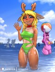 5_fingers anthro antlers ball beach_ball belly big_breasts bikini blonde_hair blue_eyes blush breast_size_difference breasts buckteeth choker cleavage clothed clothing cloud countershade_legs countershade_neck countershade_thighs countershade_torso countershading exposure_variation eyelashes female fingers freckles fur green_clothing green_swimwear group hair hand_behind_back horn inflatable jewelry long_hair looking_at_viewer navel necklace one-piece_swimsuit outside overweight overweight_anthro overweight_female partially_submerged patreon_logo purple_body purple_hair red_nose side_cutout sideless_clothing sideless_swimsuit skimpy skinny slightly_chubby slightly_chubby_anthro slightly_chubby_female solo_focus string_bikini swimming_trunks swimwear tan_body tan_fur teeth thick_thighs triangle_bikini two-piece_swimsuit water weight_difference wet wet_body yellow_bikini yellow_clothing yellow_swimwear conditional_dnp whisperfoot deltarune patreon undertale_(series) noelle_holiday susie_(deltarune) deer mammal new_world_deer reindeer scalie 2022 digital_media_(artwork) hi_res