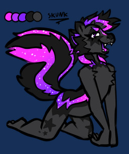 anthro female flat_chested fur grey_body grey_fur markings purple_eyes purple_stripes purple_tongue smile solo star_(marking) star_eyes stripes tongue c_rnage cosmia_the_skunk_(c_rnage) mammal mephitid skunk alpha_channel model_sheet
