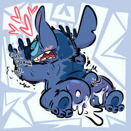 back_markings blue_body blue_claws blue_fur blue_nose blue_pawpads bodily_fluids breath butt claws cum cum_on_butt fur genital_fluids half-closed_eyes head_markings heart_symbol male markings narrowed_eyes notched_ear occipital_markings open_mouth panting pawpads small_tail solo sweat tail the-alfie-incorporated disney lilo_and_stitch stitch_(lilo_and_stitch) alien experiment_(lilo_and_stitch) 1:1 2021 aliasing digital_media_(artwork)