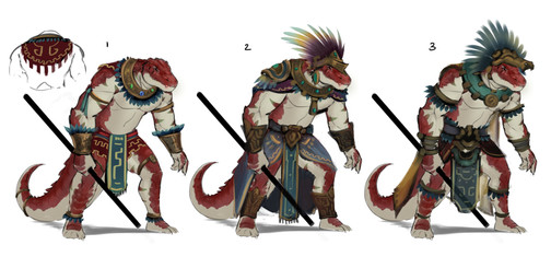 4_fingers 4_toes action_pose anthro armor belly belt bottomwear cape capelet clothing countershade_torso countershading feathered_headdress feet fingers gem greaves headgear helmet holding_object holding_weapon jewelry loincloth male melee_weapon pauldron pecs pose red_body red_scales scales solo standing toes vambrace weapon white_body inhus_art dungeons_and_dragons hasbro wizards_of_the_coast lizardfolk_(dnd) lizardman scalie absurd_res hi_res model_sheet