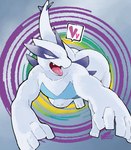 3_toes 5_fingers anthro butt cheeky fangs feet fingers heart_symbol looking_at_viewer male open_mouth parody solo tail teeth toes tongue tongue_out white_body moesouna_gomi nintendo pokemon generation_2_pokemon legendary_pokemon lugia pokemon_(species) 2024 japanese_description