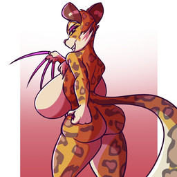 anthro bedroom_eyes big_breasts big_butt breasts butt claws countershading female huge_breasts huge_butt long_claws narrowed_eyes pose seductive simple_background solo thick_thighs tuft marshbreeze kirby_(series) kirby_and_the_forgotten_land nintendo clawroline cheetah felid feline humanoid leopard mammal pantherine 1:1 hi_res pinup
