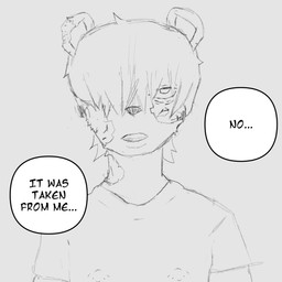 ambiguous_gender anthro burn_scar clothed clothing dialogue hair nipple_piercing_outline one_eye_obstructed open_mouth scar shirt simple_background solo t-shirt text topwear luckyhomie jujutsu_kaisen lyons_(luckyhomie) felid lion mammal pantherine 1:1 absurd_res digital_media_(artwork) english_text hi_res meme monochrome