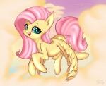 cloud feathered_wings feathers female feral flying fur hair happy long_hair looking_at_viewer open_mouth outside pink_hair sky skyscape smile solo wings yellow_body yellow_feathers yellow_fur puuzo friendship_is_magic hasbro my_little_pony mythology fluttershy_(mlp) equid equine mammal mythological_creature mythological_equine pegasus 2014