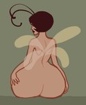 antennae_(anatomy) big_butt butt chazzerpan curvy_figure dark_body dark_hair dark_lips dark_skin eyelashes fairy female humanoid insect_wings looking_at_viewer not_furry pinup pose rear_view serenity_stinkbug solo stink_bug wings