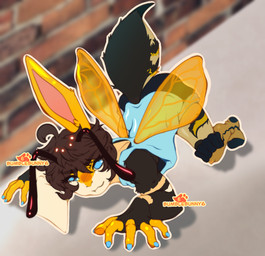all_fours ambiguous_gender antennae_(anatomy) anthro arched_back blue_clothing blue_eyes blue_shirt blue_topwear brown_hair clothing colored_nails crawling eavesdropping fur hair legwear looking_at_viewer micro nails orange_body orange_fur perspective shirt short_hair solo thigh_highs topwear wings bumblebunny6 arthropod bee hybrid hymenopteran insect lagomorph mammal absurd_res hi_res