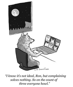 ambiguous_gender computer dialogue electronics feral forest full_moon group inside laptop moon night plant solo_focus text tree will_santino covid-19_pandemic canid canine canis mammal wolf english_text hi_res monochrome