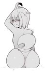 anthro blush breasts butt female fur hair looking_at_viewer looking_back side_boob simple_background smile solo white_background coffeechicken kess_(coffeechicken) canid canine canis domestic_dog mammal 2019 digital_media_(artwork) monochrome signature