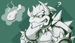 anthro bracelet claws collar drumstick_(food) food hair horn jewelry male question_mark simple_background solo spiked_bracelet spiked_collar spikes scarvii mario_bros nintendo bowser koopa scalie 7:4 absurd_res hi_res signature