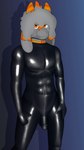 anthro balls clothing flaccid floppy_ears fur genitals grey_body grey_fur hair horn latex latex_clothing latex_skinsuit male orange_eyes orange_horn penis skinsuit solo tight_clothing conditional_dnp gusta gusta_(gusta) bovid caprine goat mammal 9:16 hi_res