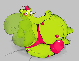 anthro apple ball_bulge balls_outline big_butt blush blush_lines bulge bulge_from_behind butt butt_focus candy candy_apple candy_cane clothed clothing dessert detailed_bulge food fruit fur genital_outline green_body green_fur heart_nose heart_symbol huge_butt lollipop looking_back lying male on_side patting_butt plant red_clothing red_thong red_underwear solo tail thong thong_only topless underwear underwear_only ogilenuj happy_tree_friends nutty_(htf) mammal rodent sciurid tree_squirrel 2026 digital_drawing_(artwork) digital_media_(artwork) english_description