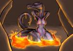 anthro bathing breasts dripping female genitals hands_behind_back lava lava_bath long_neck non-mammal_breasts nude pose pussy smile solo wide_hips shad_noise nintendo pokemon generation_7_pokemon lizard pokemon_(species) reptile salazzle scalie 2016 hi_res