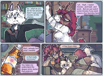 alcohol anthro beverage blush bottle breasts clothed clothing coat container dialogue drunk duo eyewear female fur furniture glasses gold_(metal) gold_jewelry hair horn hug hugging_another jewelry lying lying_on_sofa male male/female on_sofa red_hair sofa speech_bubble substance_intoxication tail text topwear undressing white_body white_fur wool_(fur) snowfoxy66 snow_(snowfoxy66) valleria_(vellbell) arctic_fox bovid canid canine caprine domestic_sheep fox jacob_sheep mammal sheep true_fox comic digital_media_(artwork) english_text