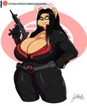 anthro breasts cleavage clothed clothing cosplay curvy_figure female gun hair ranged_weapon smile solo submachine_gun thick_thighs uzi voluptuous weapon wide_hips jwinkz g.i._joe_(hasbro) hasbro amara_(jwinkz) baroness_(g.i._joe) bear mammal