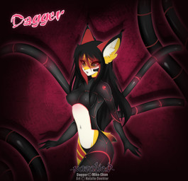 anthro belly black_hair clothed clothing dagger female fur green_eyes hair melee_weapon open_mouth pink_background red_ears simple_background solo weapon white_belly yellow_body yellow_fur na-namie