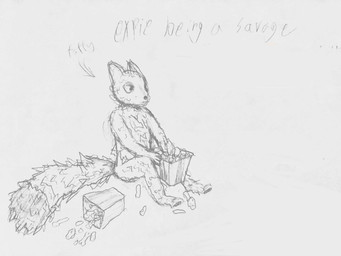 ambiguous_gender anthro chicken_meat female fingers fluffy fluffy_tail food fur long_tail male male/female meat simple_background solo tail text white_background lexido casualties:_unknown gunsaw canid canine expie_(gunsawian) gunsawian mammal 4:3 hi_res