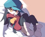 anthro bed big_collar blush bottomwear clothing collar collar_over_shoulder footwear furniture gloves handwear hat headgear headwear long_ears lying male oversized_collar pillow shoes shorts smile solo yellow_eyes syuya bandai_namco klonoa_(series) klonoa domestic_cat felid feline felis mammal 2021 absurd_res hi_res