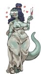 anthro areola areola_slip belly beverage big_breasts biped blue_body blue_hair blue_skin blush breasts choker clothed clothing collarbone curvy_figure dress drunk female green_body hair heart_symbol holding_object jewelry mature_anthro mature_female narrowed_eyes navel necklace nipples open_mouth simple_background slightly_chubby solo standing substance_intoxication thick_thighs translucent translucent_clothing voluptuous wet wet_clothing white_background wide_hips tod0231 amphibia_(series) disney lady_olivia amphibian newt salamander 2020 digital_media_(artwork)