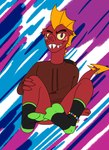 1990s anklet anthro black_clothing black_footwear black_socks bottomless clothed clothing convenient_censorship fangs feet foot_focus footwear freckles green_clothing green_footwear green_socks jewelry lgbt_pride looking_at_viewer male pansexual_pride_colors pride_colors sharp_teeth sitting sock_fetish socks solo sweater teeth topwear aaron_amethyst friendship_is_magic hasbro my_little_pony mythology garble_(mlp) dragon mythological_creature mythological_scalie scalie absurd_res hi_res