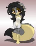 anthro black_hair breasts clothing female genitals hair long_hair negligee nipples nude pose pussy solo translucent translucent_clothing young young_anthro miniferu zooshi zoosie canid canine canis mammal wolf 4:5 hi_res