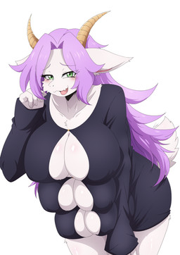 6_breasts anthro breasts cleavage clothed clothing female furgonomics multi_breast solo monokurosekai06 katie_(slarvath) bovid caprine goat mammal absurd_res hi_res