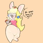 anthro blonde_hair bottomless butt clothed clothing female flower fur gold_crown hair open_mouth plant rear_view solo white_body white_fur severingaxis183 mario_bros mario_plus_rabbids_kingdom_battle nintendo raving_rabbids rayman_(series) ubisoft rabbid_peach lagomorph mammal rabbid 1:1 crossover hi_res