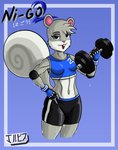 anthro dumbbell exercise female fitness fur grey_body grey_fur solo weights jackintaro animal_crossing nintendo agent_s_(animal_crossing) mammal rodent sciurid tree_squirrel