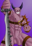 abs balls flaccid genitals grin horn looking_at_viewer male muscular nipples pecs penis smile solo thewanktuary dragon_quest dragon_quest_xi square_enix mordegon demon humanoid