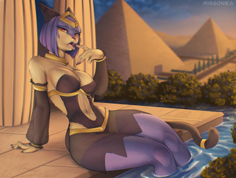 anthro female missonika egyptian_mythology middle_eastern_mythology mythology palworld pocketpair sekhmet deity domestic_cat felid feline felis mammal hi_res