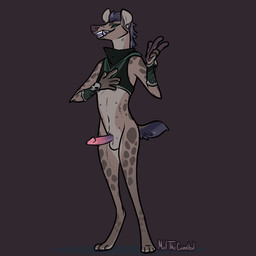 anthro armor balls bottomless bottomless_anthro bottomless_male bracers brown_body brown_fur clothed clothing countershade_neck countershade_torso countershading ear_piercing erection fur genitals green_eyes humanoid_genitalia humanoid_penis male male_anthro markings multi_nipple nipples open_mouth penis piercing pink_penis purple_penis simple_background solo spots spotted_body spotted_fur standing tail tan_body tan_fur teeth tongue meldritchhorror gnoll hyena mammal 1:1 2020