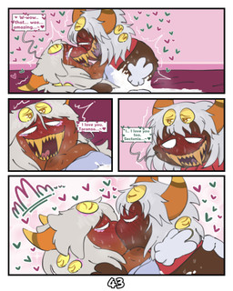 after_orgasm blush bodily_fluids breasts cum dark_body dark_skin dialogue duo female floating_hands genital_fluids grey_hair hair half-closed_eyes heart_eyes heart_symbol kiss_on_lips kissing love_declaration male male/female narrowed_eyes sharp_teeth sparkles speech_bubble sweat teeth text tremble_spikes unusual_anatomy unusual_eye_placement kittipaws kirby:_triple_deluxe kirby_(series) nintendo queen_sectonia_(original_form) taranza arachnid arthropod spider spidr absurd_res comic hi_res