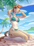 anthro beach bikini blue_eyes breasts clothing coconut_tree eyebrows eyelashes female fruit_tree fur green_bikini green_clothing green_swimwear hair hooves kneeling looking_at_viewer navel o-ring o-ring_bikini o-ring_bikini_bottom o-ring_bikini_top o-ring_swimwear outside palm_tree plant seaside solo swimwear tree two-piece_swimsuit holivi equid equine horse mammal 3:4 absurd_res hi_res