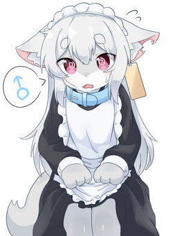 3_fingers anthro bandage bandage_on_face biped black_clothing black_dress blue_collar blush clothed clothed_anthro clothed_female clothing clothing_lift collar countershade_face countershade_fur countershading dress dress_lift ear_piercing ear_tag female female_anthro fingers front_view fur gender_symbol grey_body grey_fur grey_hair grey_tail hair kemono long_hair looking_at_viewer maid_apron maid_headdress maid_uniform male_symbol monotone_hair monotone_tail multicolored_body multicolored_fur notched_ear open_mouth partially_clothed piercing pink_eyes simple_background solo speech_bubble spiral_pupils standing symbol tail two_tone_body two_tone_fur uniform white_background white_body white_countershading white_fur hetakitsune hetakitsune_(character) canid canine fox mammal colored digital_media_(artwork) hi_res pictographics portrait shaded three-quarter_portrait male_(lore)